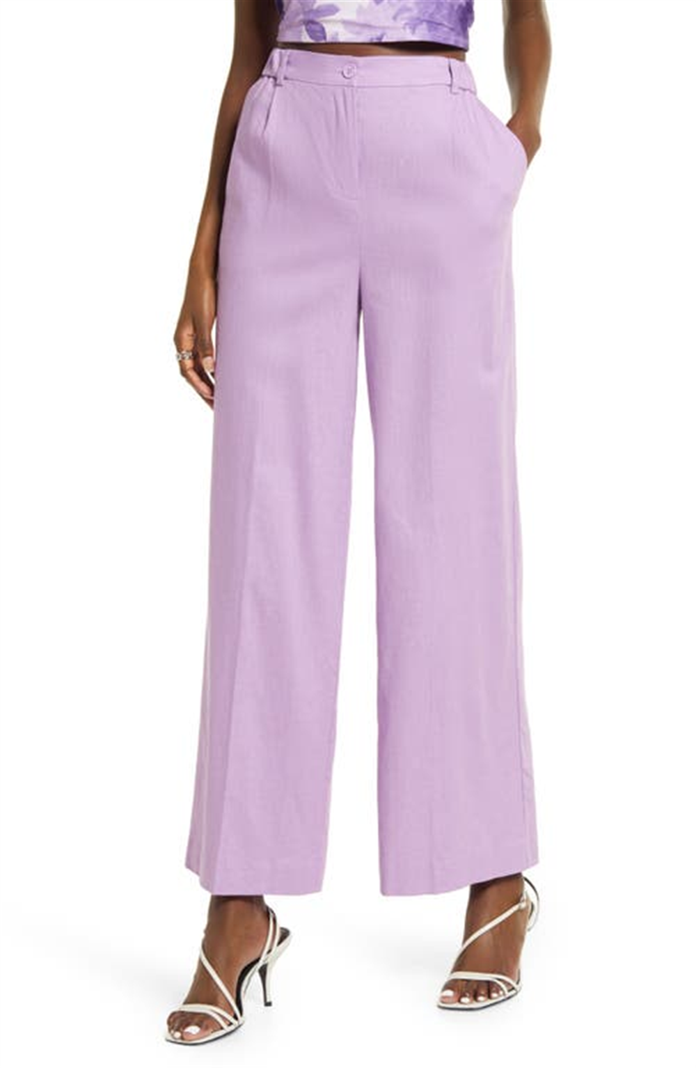 Open Edit Women's Purple Spectre Linen Blend Trousers Size Medium