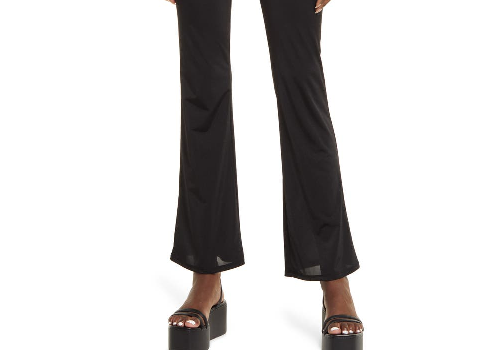 Medium Size Black Open Edit Sheen Knit Flare Pants