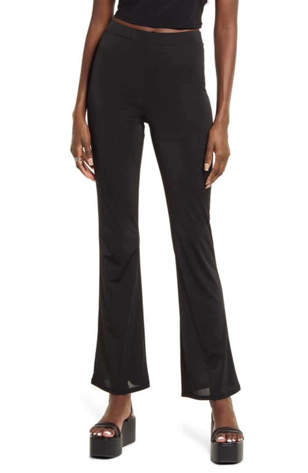 Medium Size Black Open Edit Sheen Knit Flare Pants