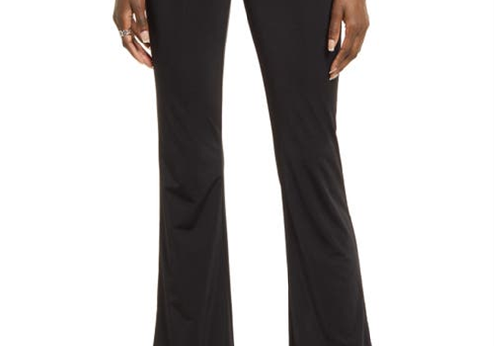 Medium Size Black Open Edit Sheen Knit Flare Pants