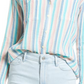 Caslon Plaid Cotton Gauze Shirt, Ivory Pink Teal Stripe, Medium Size
