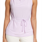 Medium Size Halogen Tie Waist Cowl Neck Sleeveless Top in Purple Bloom