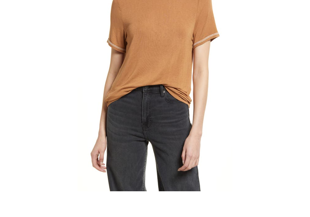 Treasure & Bond Women's Tan Thrush-Ivory Dove T-Shirt Size X-Small