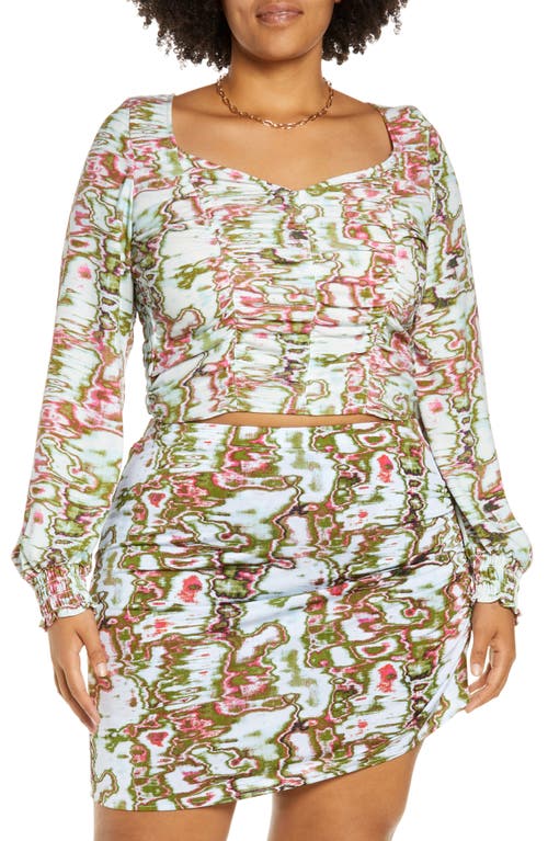 Open Edit Women's Blue-Green Ripple Ruched Bodice Top Size 1X