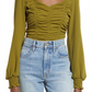 Open Edit Medium Size Ruched Crop Top in Olive Avocado