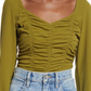 Open Edit Medium Size Ruched Crop Top in Olive Avocado