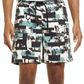 Open Edit Print E-Waist Shorts In White- Teal Surfs Up Collage Size X-Large