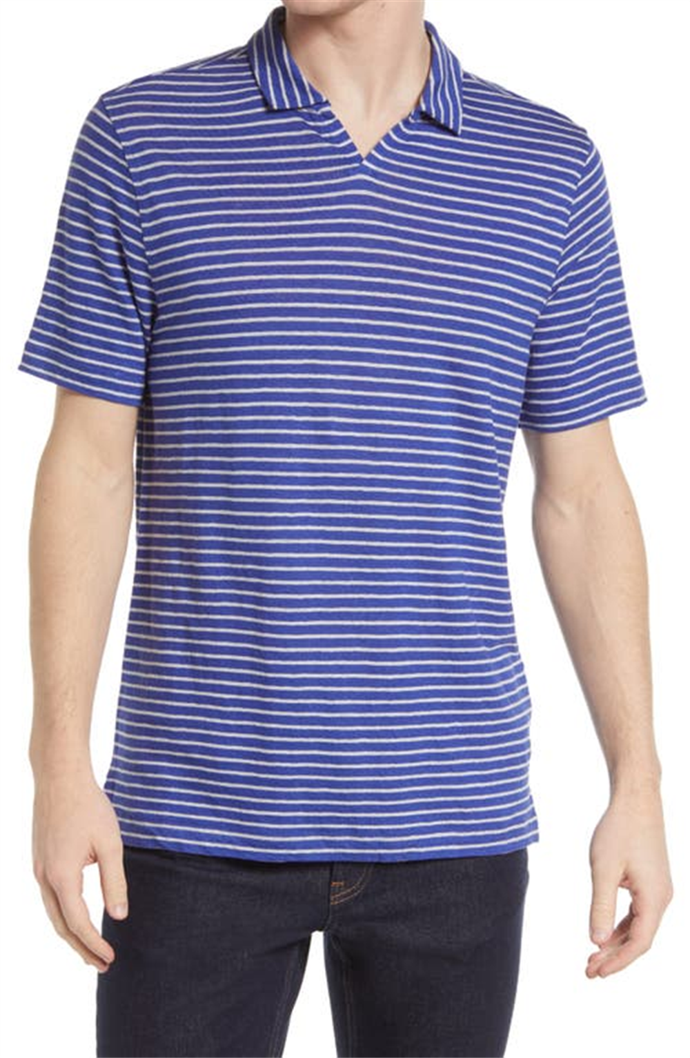 Johnny Collar Linen Polo - Blue C Tioga Stripe Size XXL