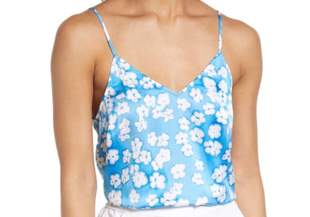 Halogen(R) Woven Camisole In Blue- White Sun Dye Blooms Size X-Small