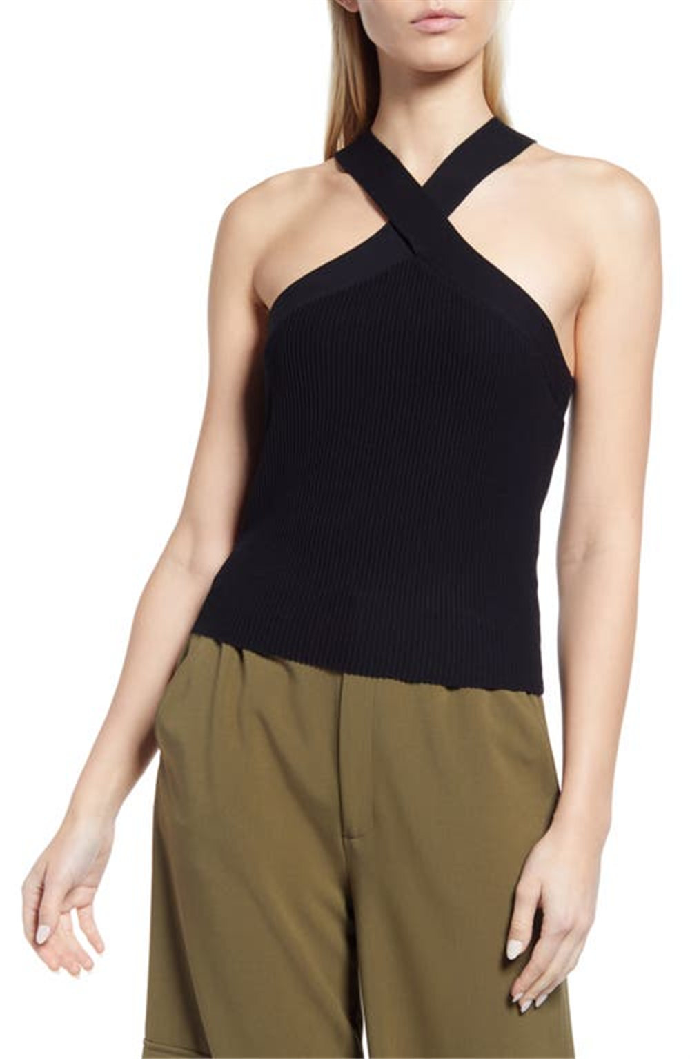 Halogen Women's Black Cross Neck Halter Sweater Tank Size Small