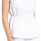 Large Size White Halogen Eyelet Smocked Waist Top