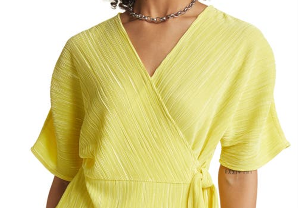 Halogen Plissé Wrap Top - Yellow Celandine - Size Large