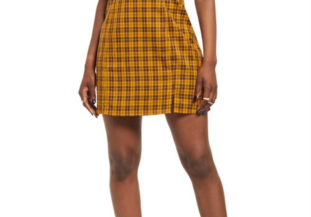 BP. Preppy Woven Minidress Brown Plaid Size Large