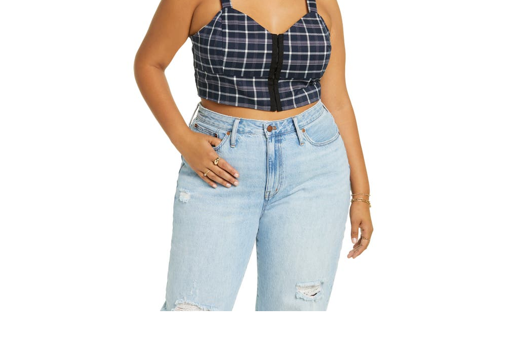 BP. Women's Navy Thicket Plaid Corset Tank Size 1X