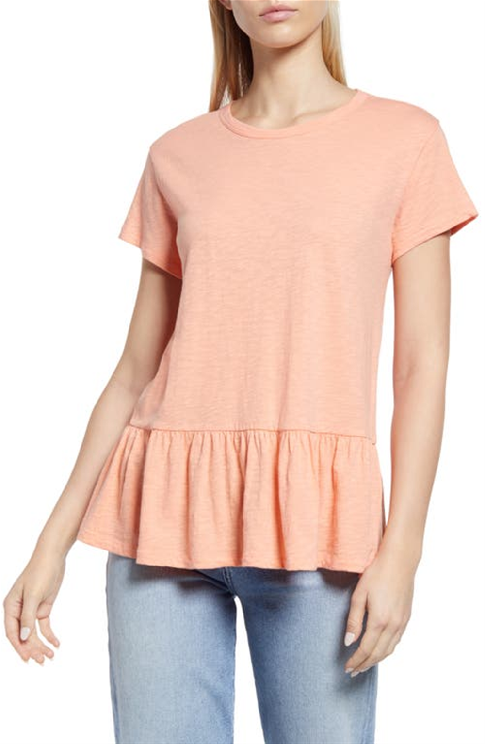 Caslon Peplum T-Shirt Small Size in Coral Pink