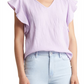 Large Caslon V-Neck Top with Ruffle Sleeves in Purple Bloom