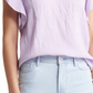 Large Caslon V-Neck Top with Ruffle Sleeves in Purple Bloom