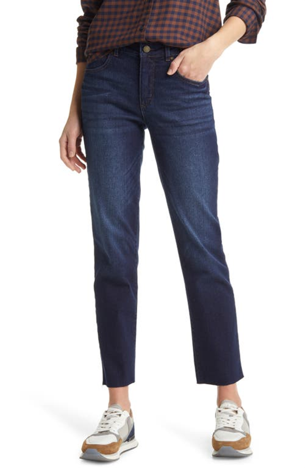 Caslon Women's Blue Raw Hem High Waist Straight Leg Jeans Size 8