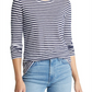 Caslon Women's Navy-White Brooke Stripe Long Sleeve T-Shirt Size Small