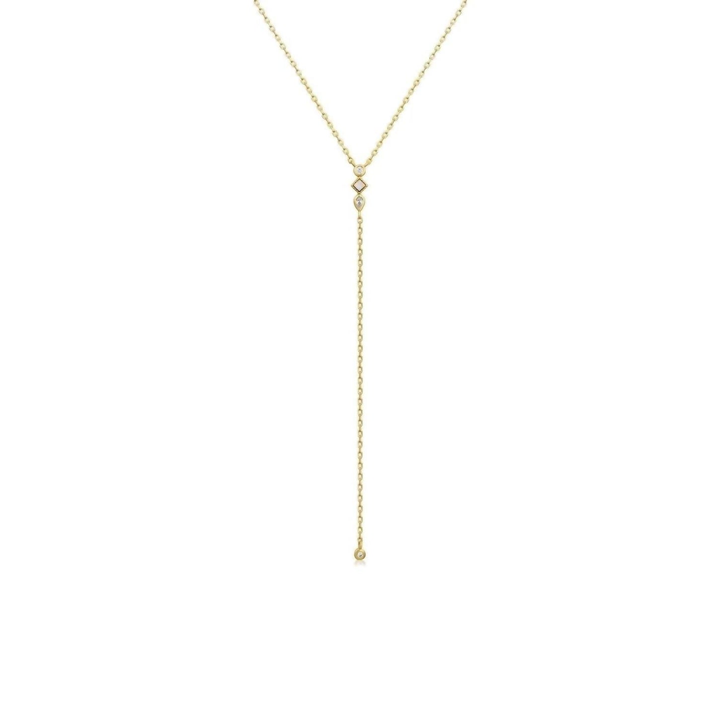 Eklexic - Women's Cz & Opal Thin Chain Lariat Necklace