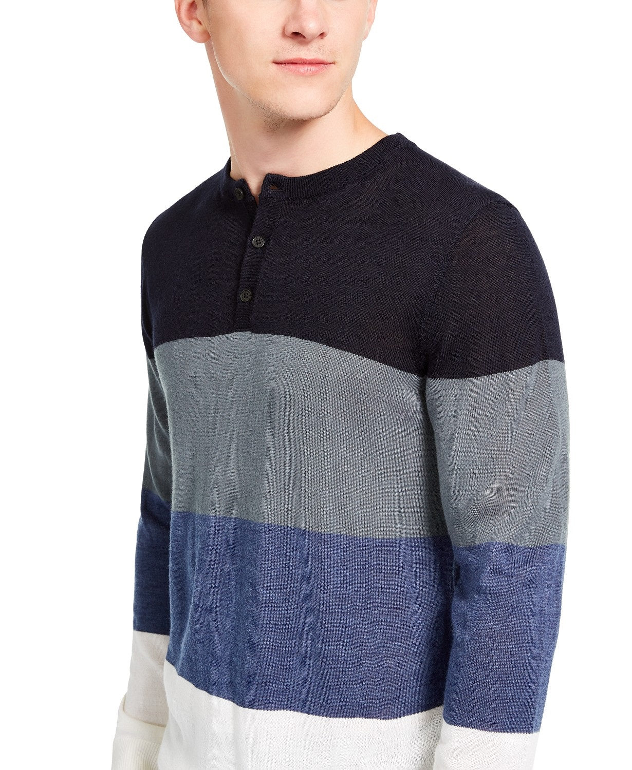 DKNY Men's Colorblocked Henley Sweater Navy Size Small
