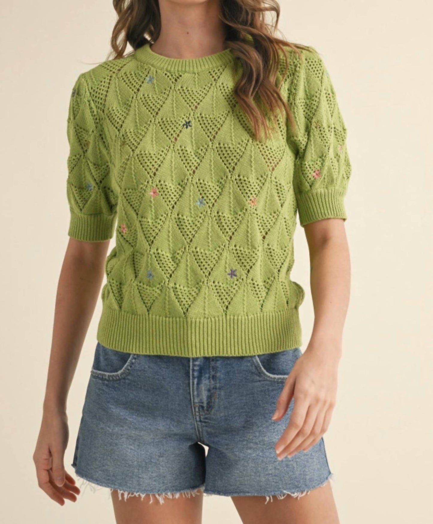 &Merci - embroidered flower short sleeve sweater