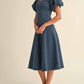 Klesis - Denim Puff Sleeve A-Line Midi Dress