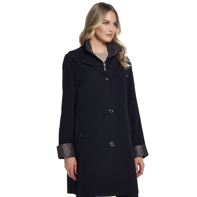 Gallery Water Resistant Hooded Rain Jacket in Black, Size Medium