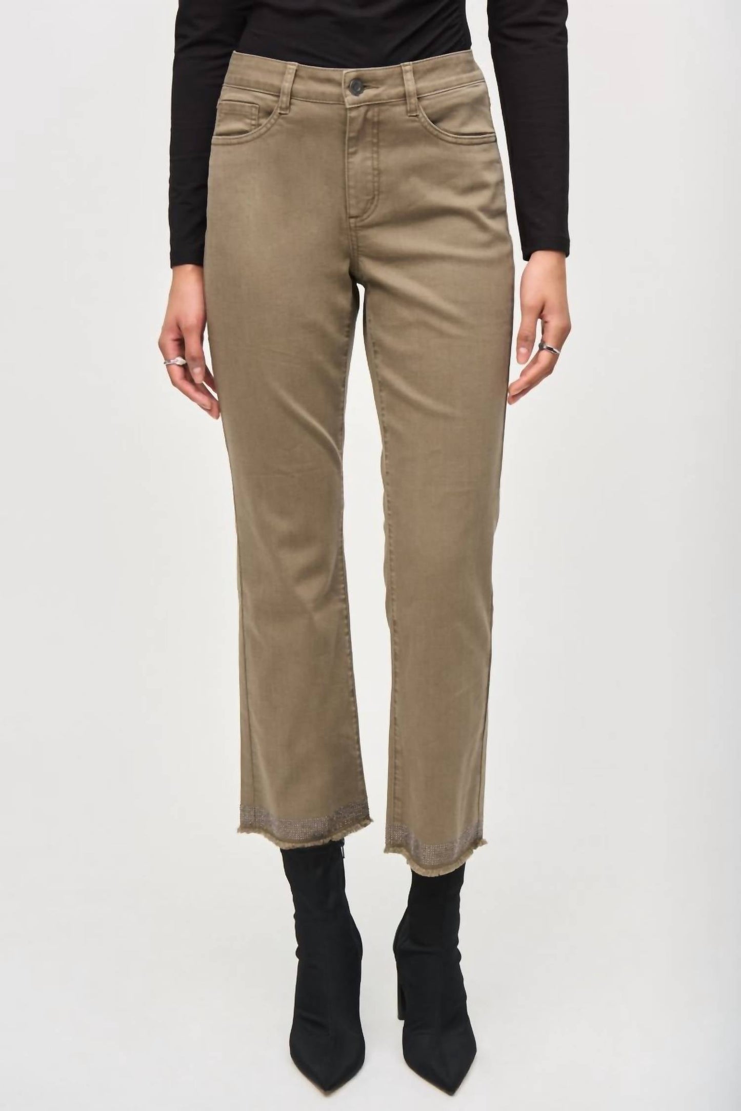Joseph Ribkoff - Embellished Fringe Cuff Cropped Jean