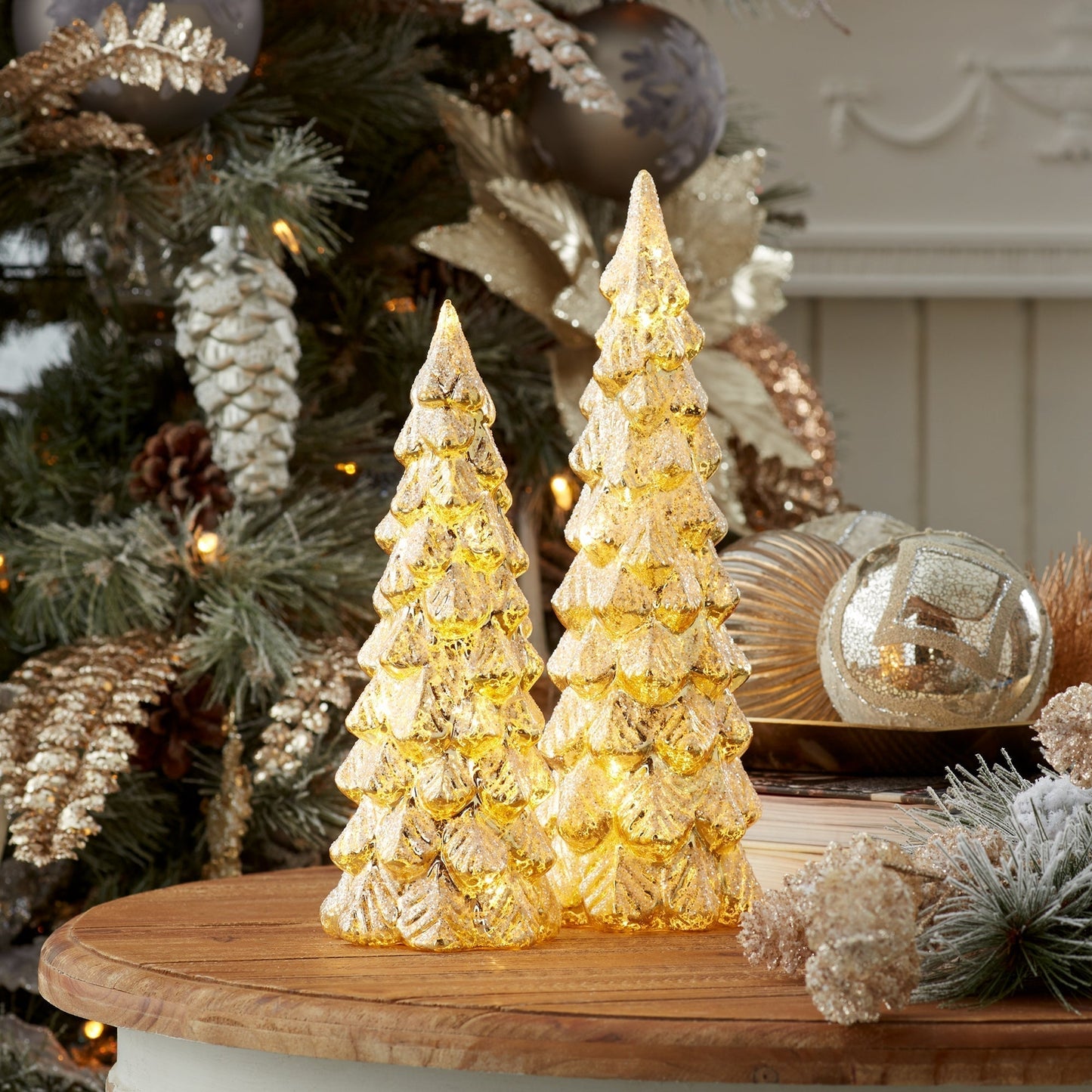 LED Glittered Glass Tree Decor (Set of 2)