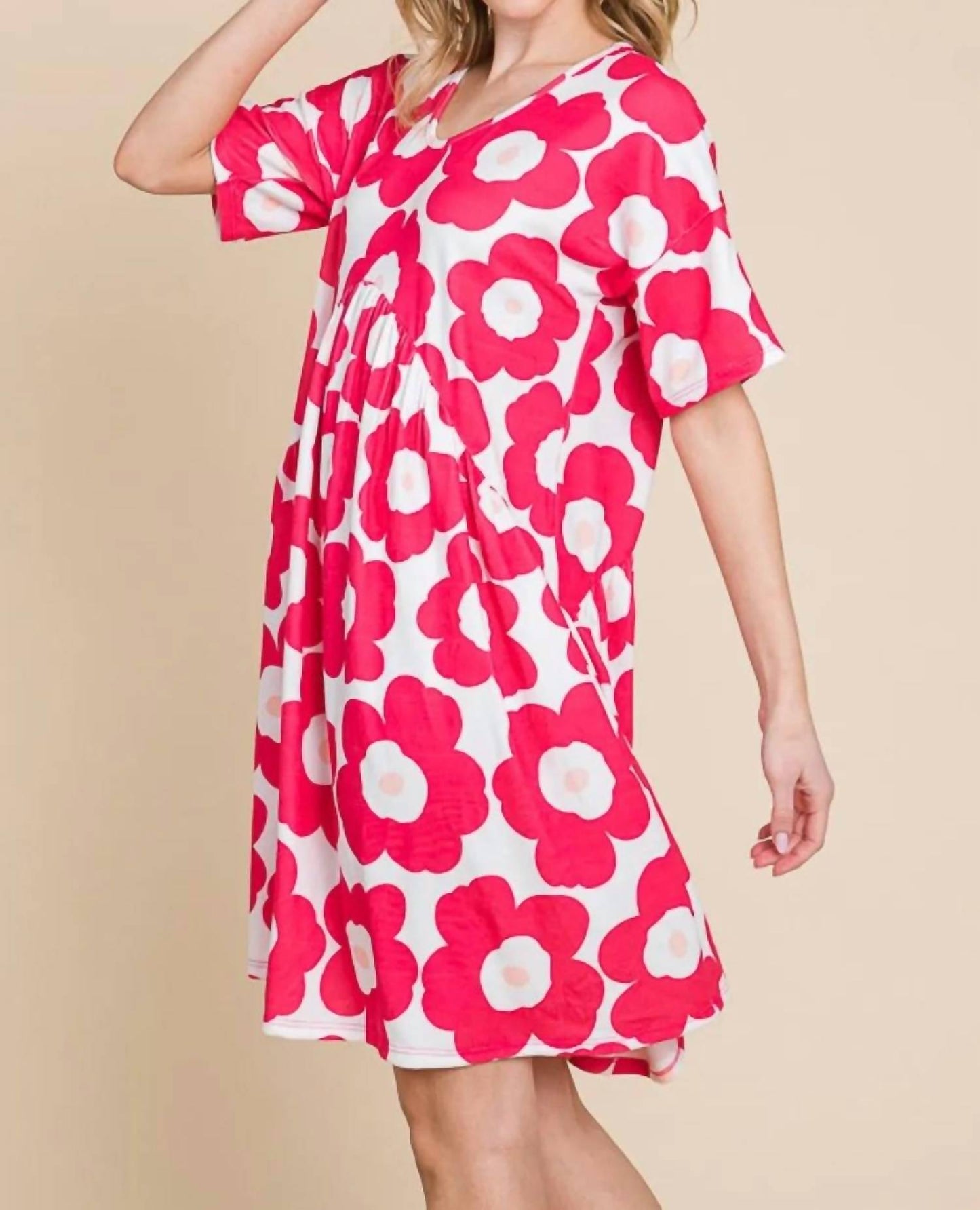 Trendsi - Bombom Flower Print Ruched Dress