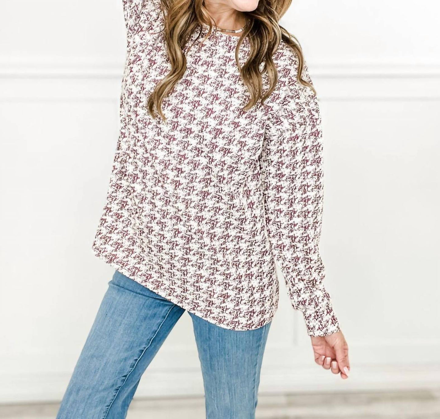 Heimish Usa - Puff Sleeve Houndstooth Sweater