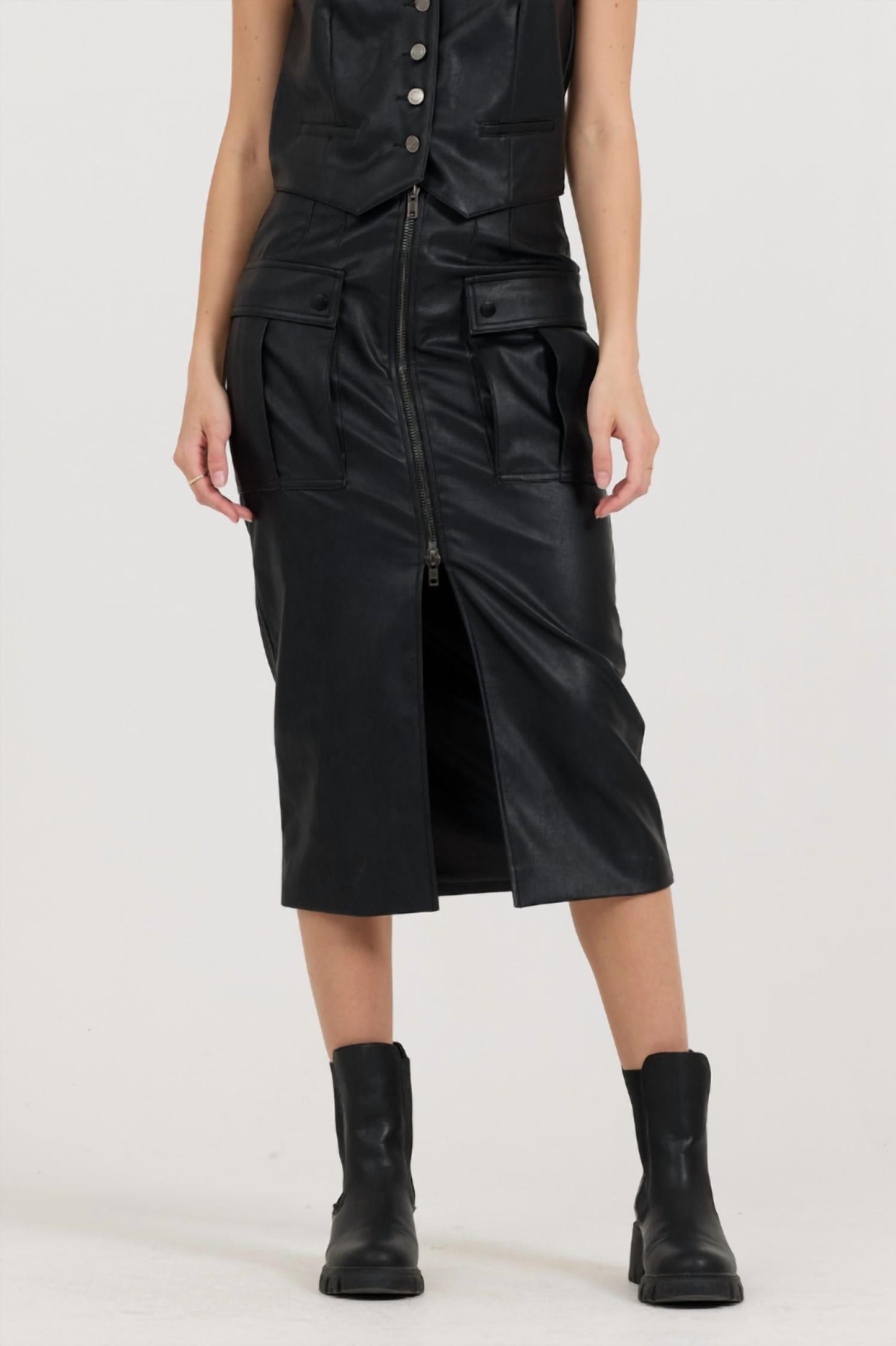 Vintage Havana - Leather Vest And Skirt Set