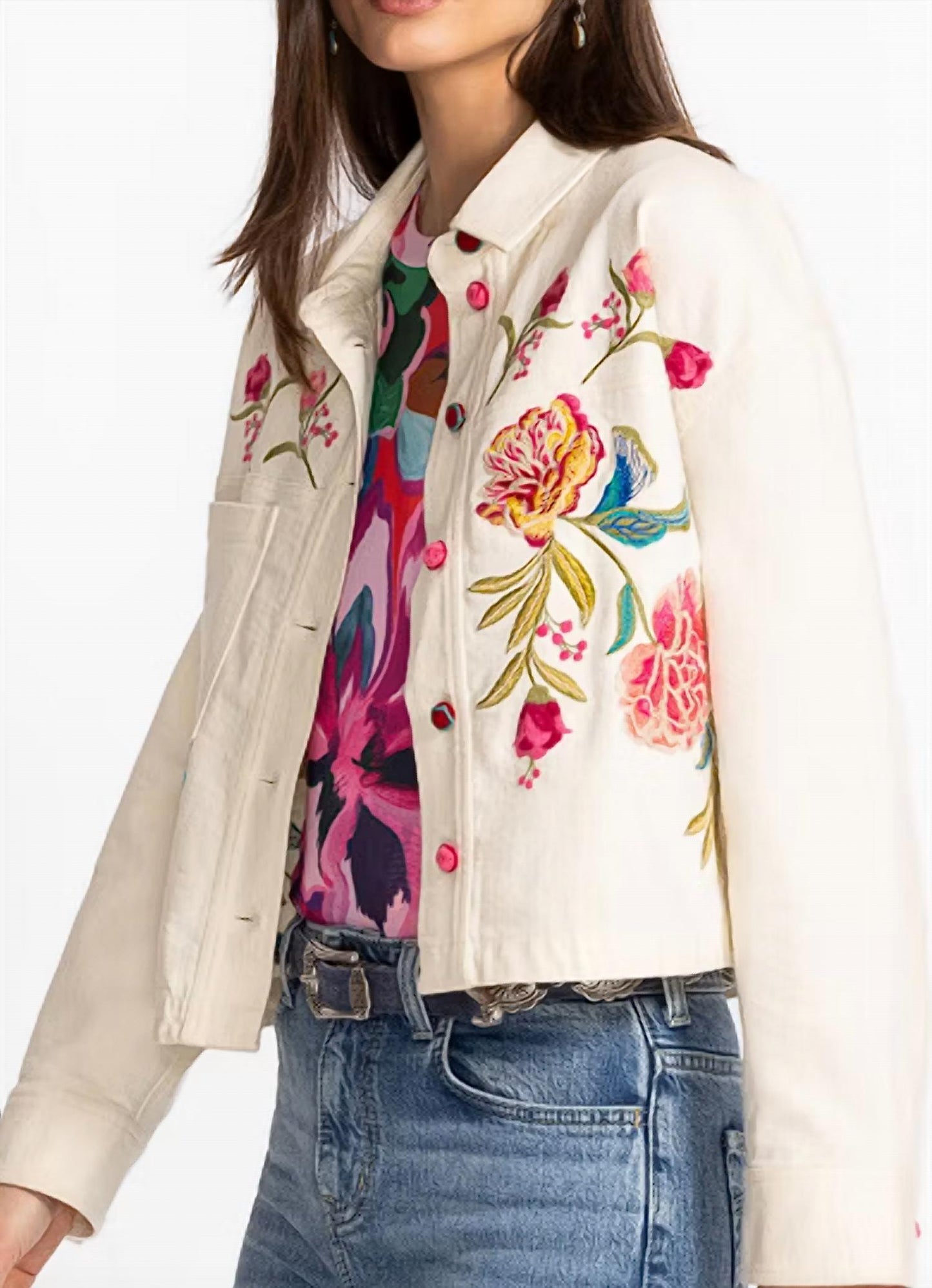 Johnny Was - Crochet Cropped Denim Jacket