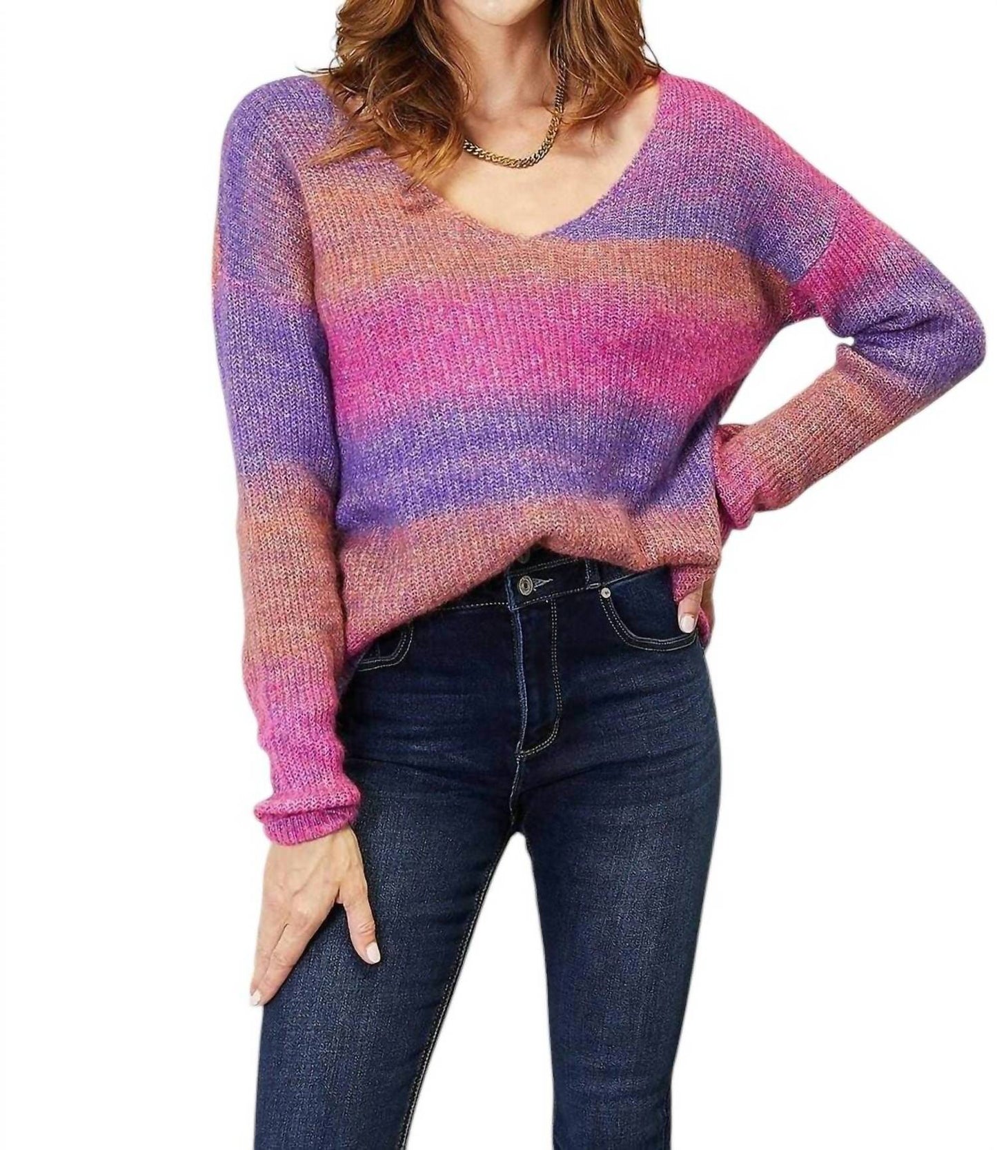 Double Take - Chic Ribbed V-Neck Pullover Sweater