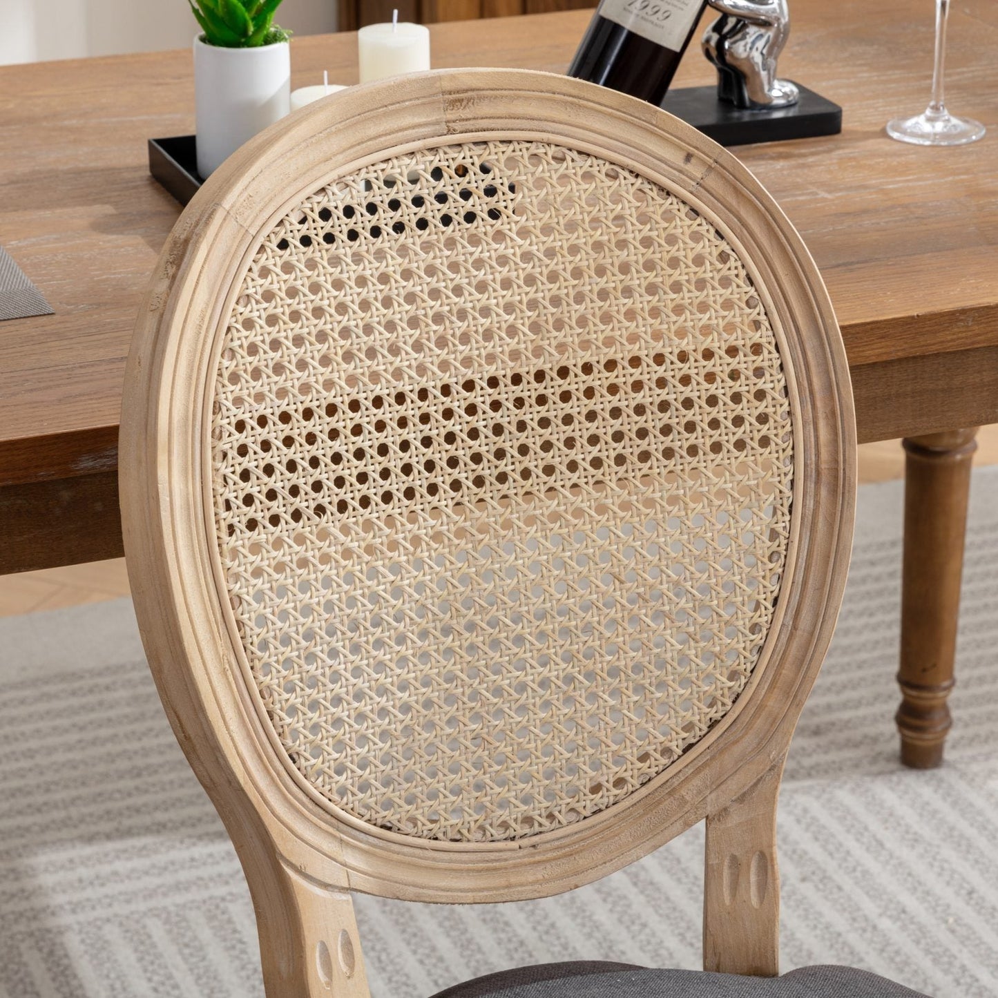 A&A French Style Solid Wood Frame Dining Chairs Set of 2