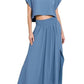 Zenana - Woven Crinkle Gauze Crop Tee And Skirt Set