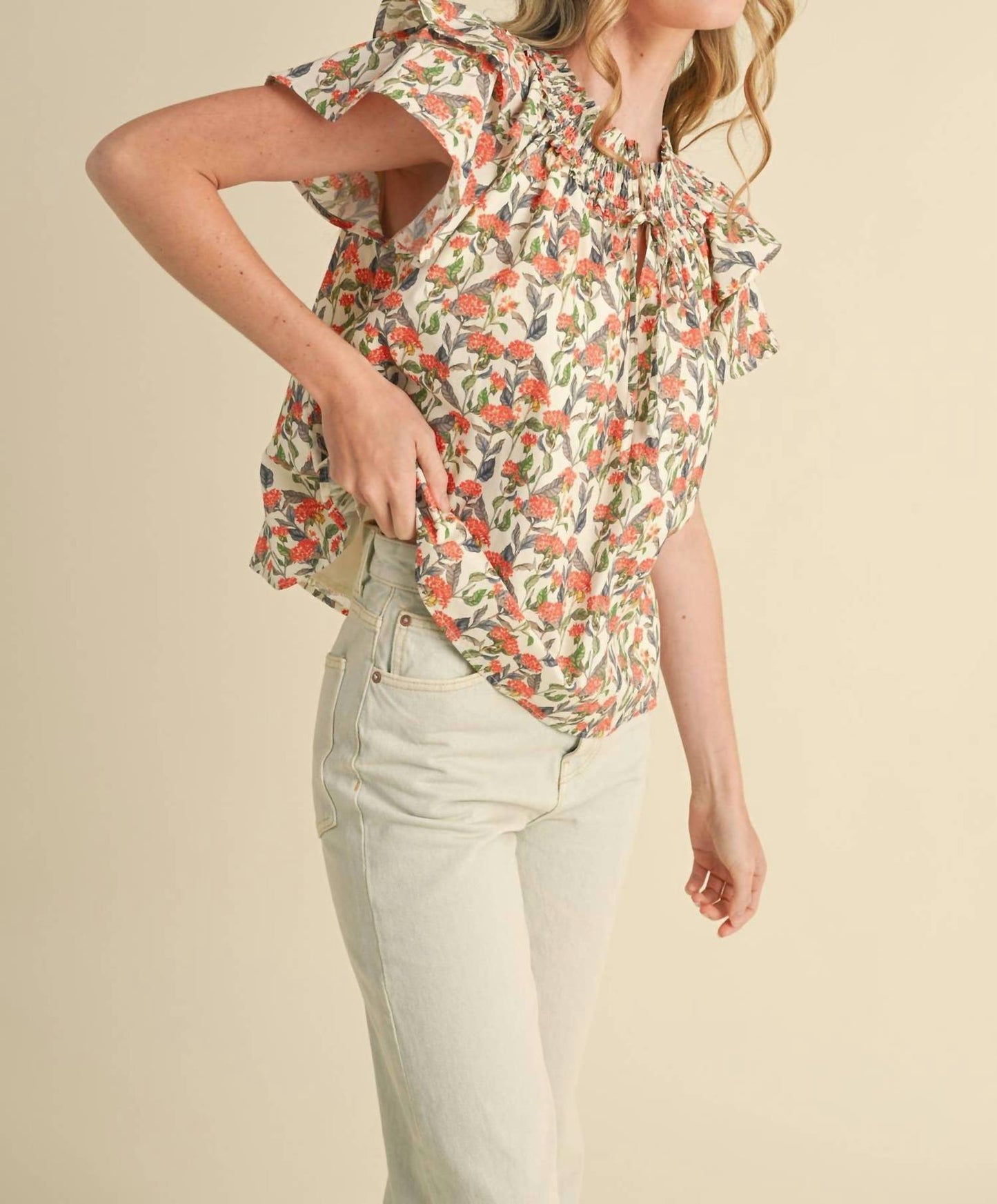 &Merci - Floral Flutter Sleeve Blouse