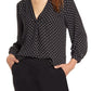 Vince Camuto Polka Dot V-Neck Top in Rich Black, Size Medium