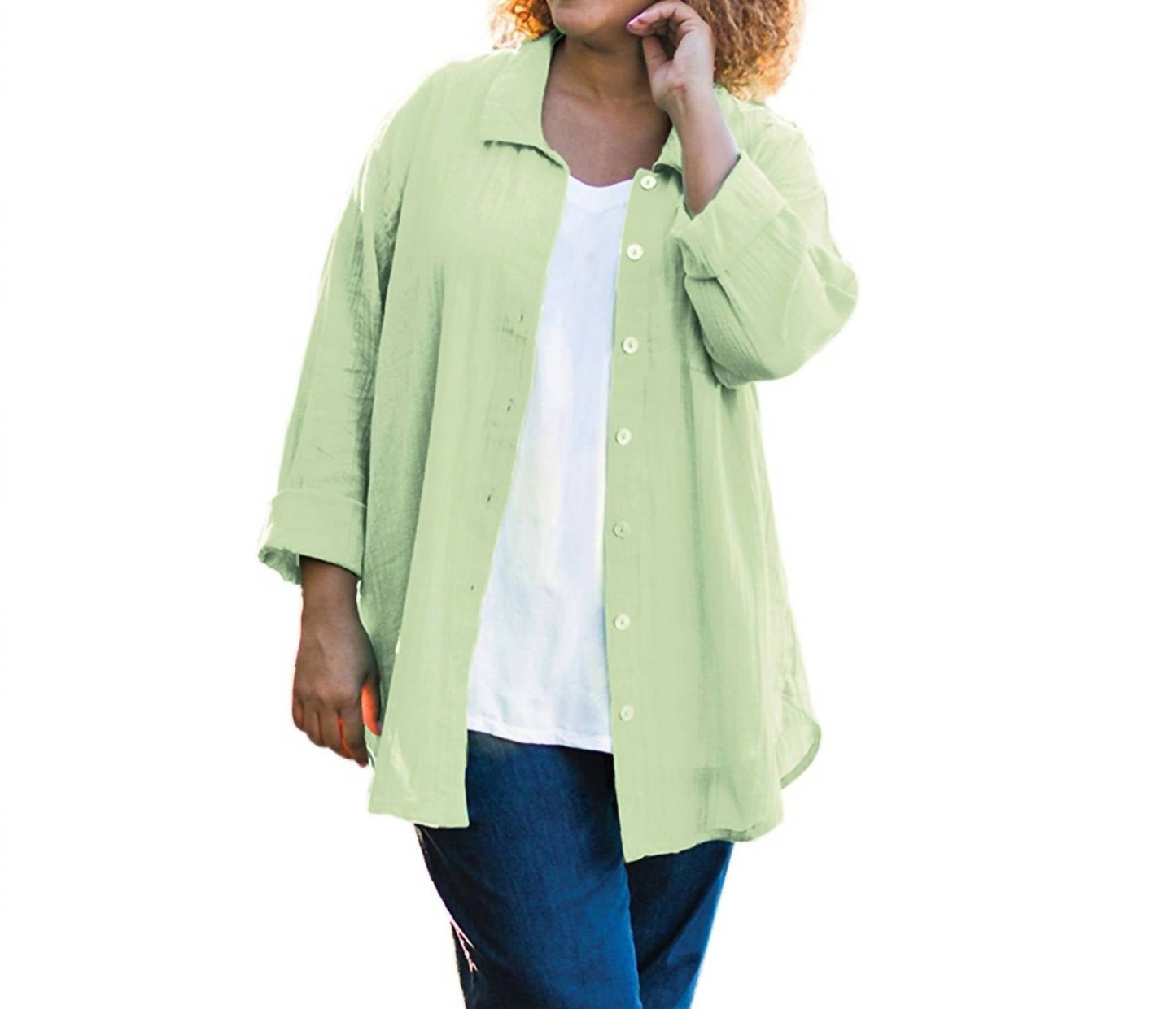 On The Plus Side - Cotton Collar Long Sleeve Kendall Shirt - Plus