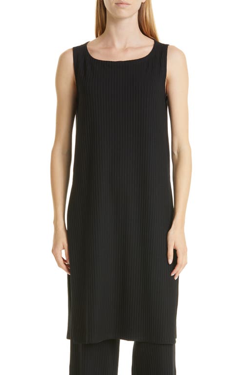 Eileen Fisher Ballet Neck Longline Rib Tunic in Black, Size X-Large