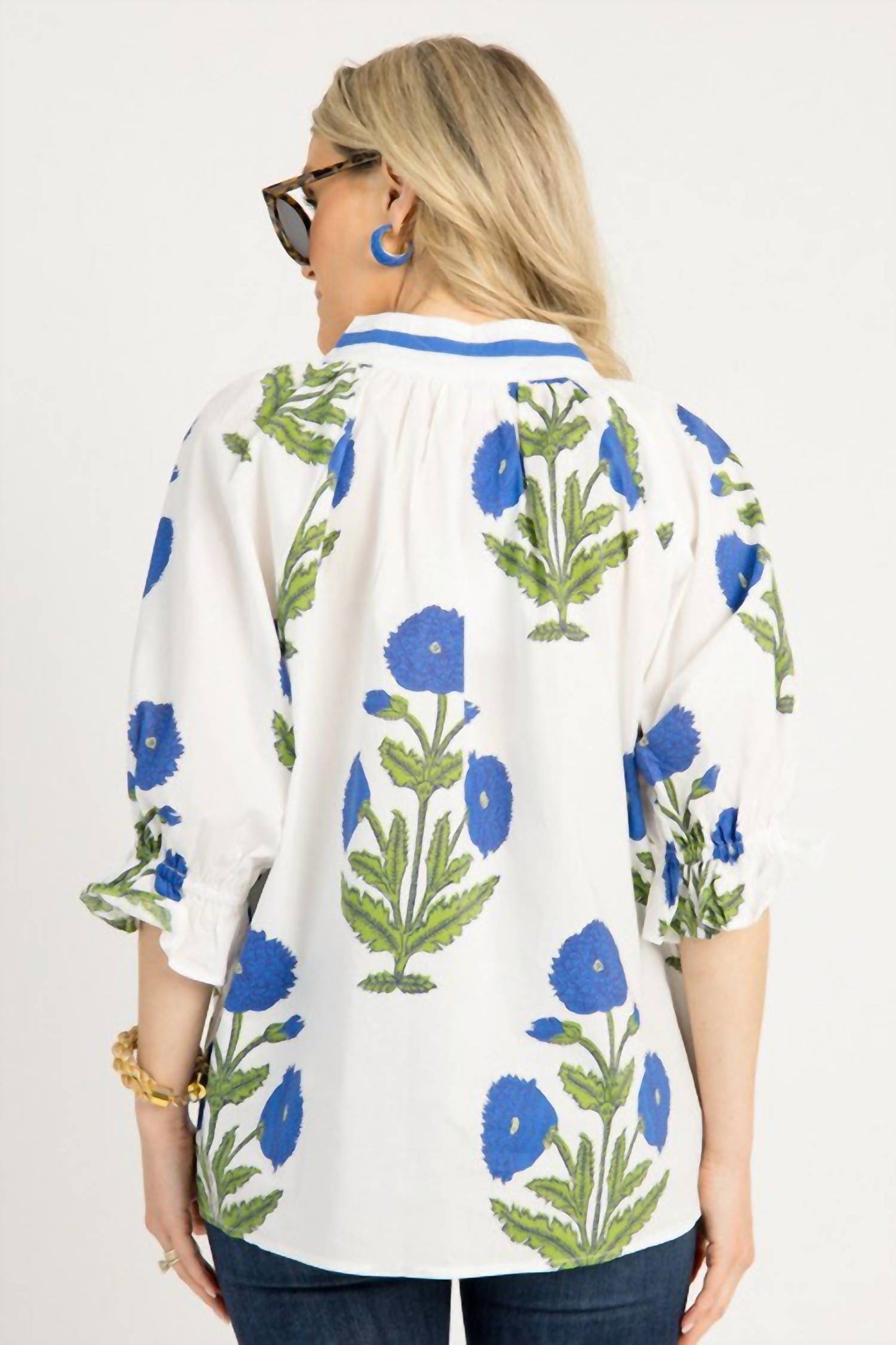 Aapparella - Floral V Neck 3/4 Sleeve Blouse