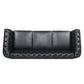 84.65" Black PU Rolled Arm Chesterfield Three Seater Sofa