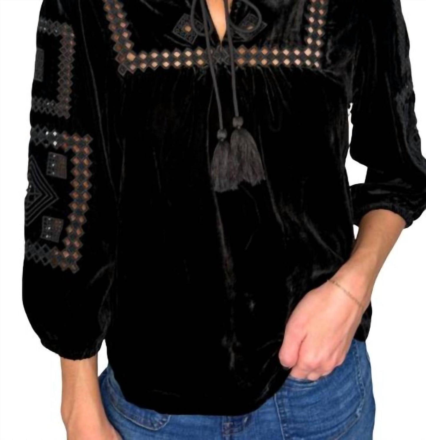 Another Love - Velvet Embroidered Top