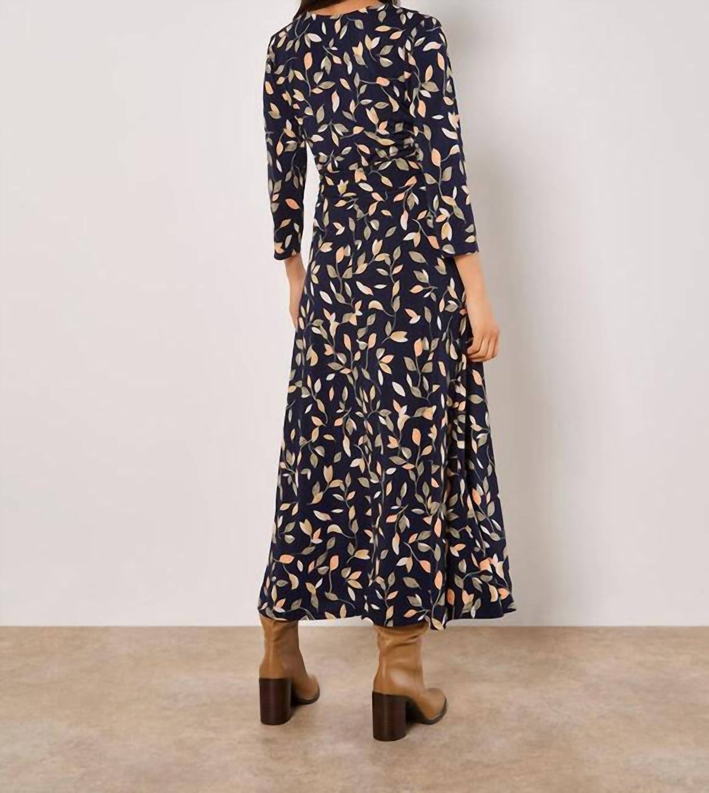 Apricot - Leaf Print Wrap Maxi Dress