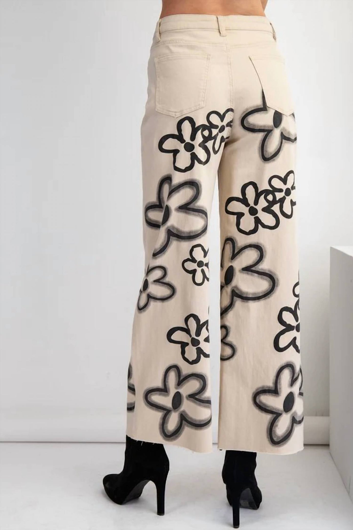 Easel - Flower Print Washed Wide Pants