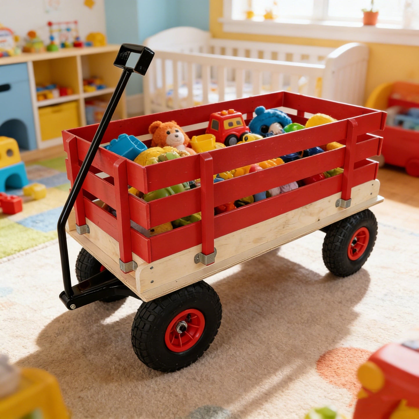 Children's and Garden Wooden Carriage with All-Terrain Inflatable Wheels