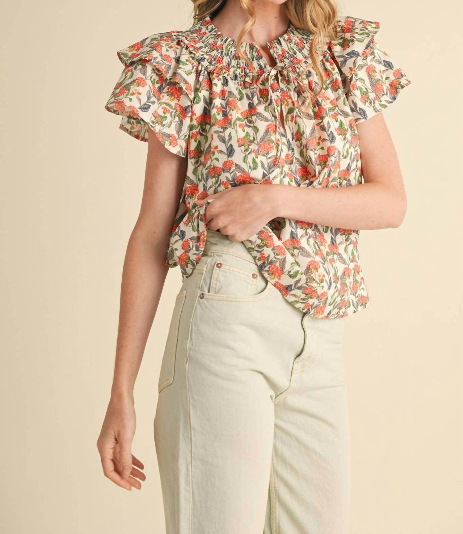 &Merci - Floral Flutter Sleeve Blouse