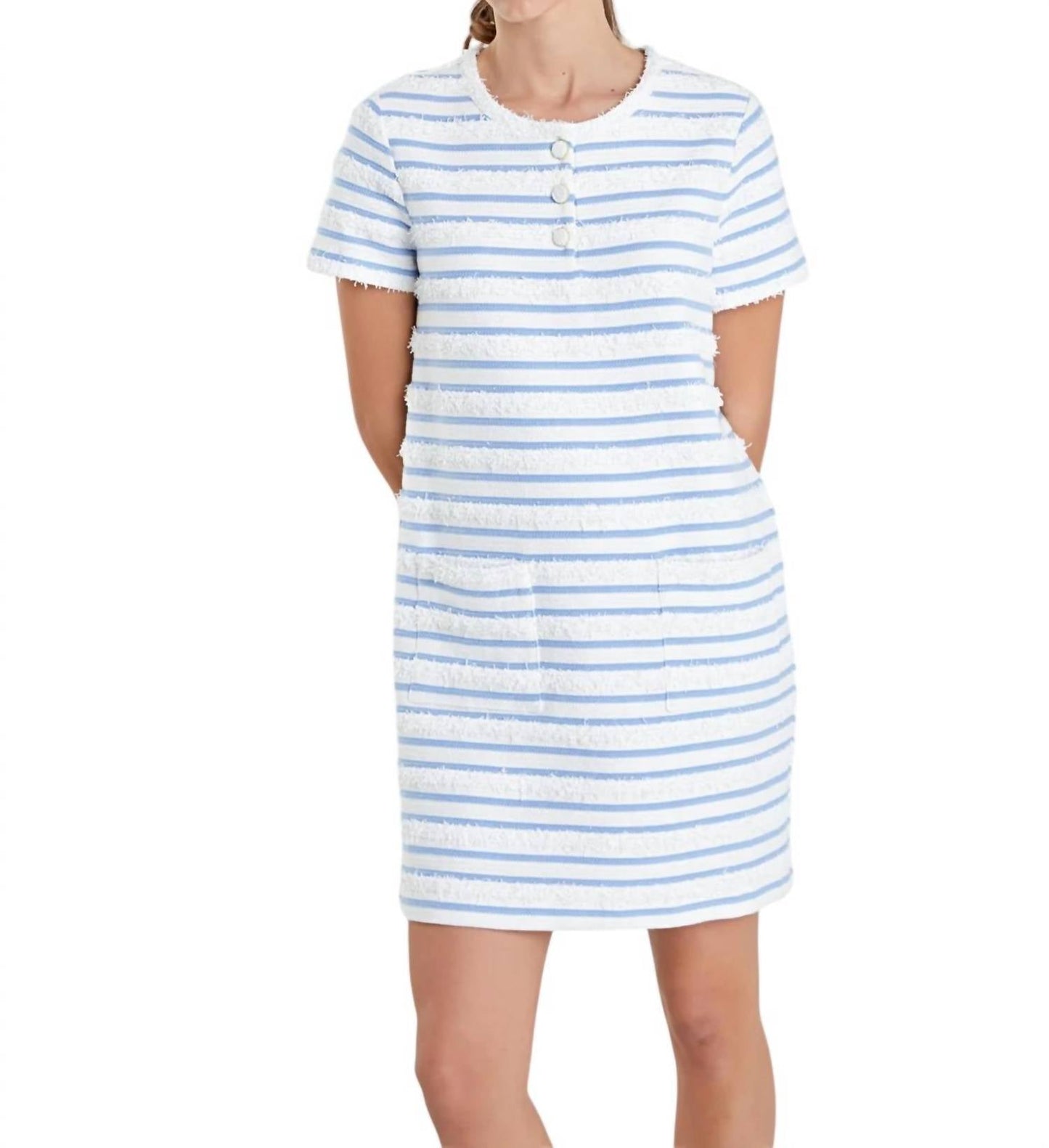 2.7 August Apparel - Fringed Striped Polo Mini Dress