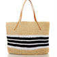 Aqua Women's Trio Striped Straw Tote Bag Natural